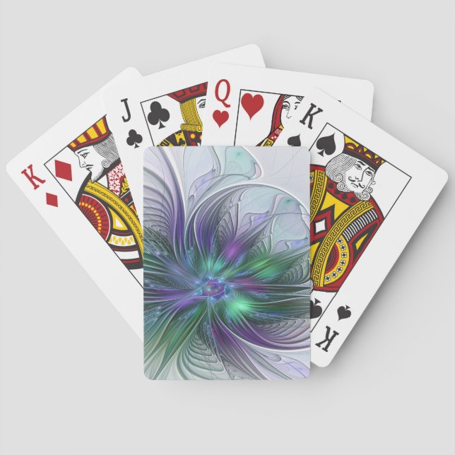 Purple Green Flower Modern Abstract Art Fractal Playing Cards (Back)