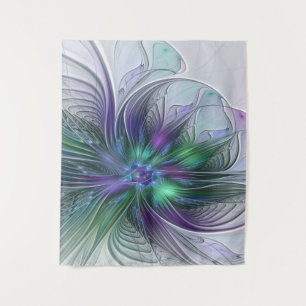 Purple Green Flower Modern Abstract Art Fractal Tapestry