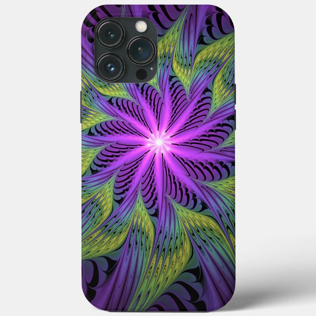 Purple Green Flower Modern Abstract Fractal Art Case-Mate iPhone Case (Back)