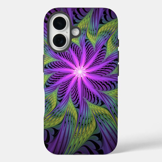 Purple Green Flower Modern Abstract Fractal Art Case-Mate iPhone Case (Back)