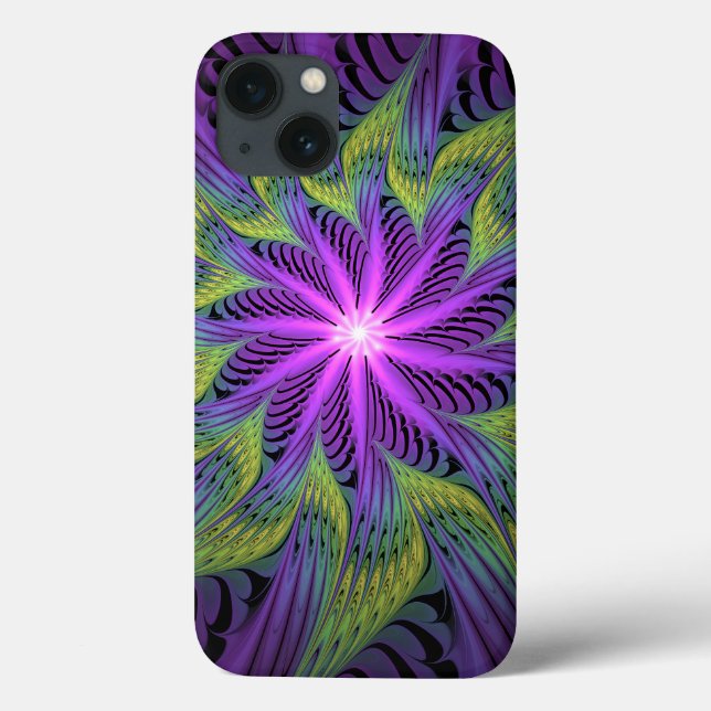 Purple Green Flower Modern Abstract Fractal Art Case-Mate iPhone Case (Back)