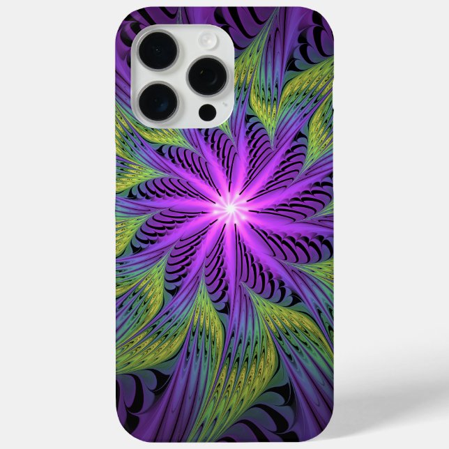 Purple Green Flower Modern Abstract Fractal Art Case-Mate iPhone Case (Back)