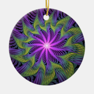 Purple Green Flower Modern Abstract Fractal Art Ceramic Tree Decoration