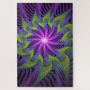 Purple Green Flower Modern Abstract Fractal Art Jigsaw Puzzle