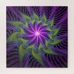 Purple Green Flower Modern Abstract Fractal Art Jigsaw Puzzle