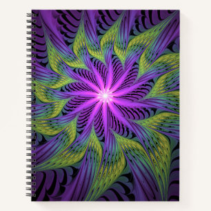 Purple Green Flower Modern Abstract Fractal Art Notebook