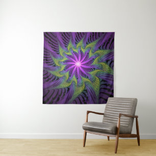 Purple Green Flower Modern Abstract Fractal Art Tapestry