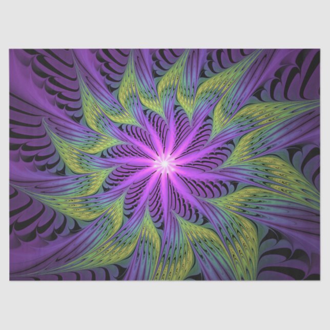 Purple Green Flower Modern Abstract Fractal Art Tissue Paper (Front)