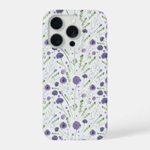 Purple Green Flower Pattern iPhone 15 Pro Case