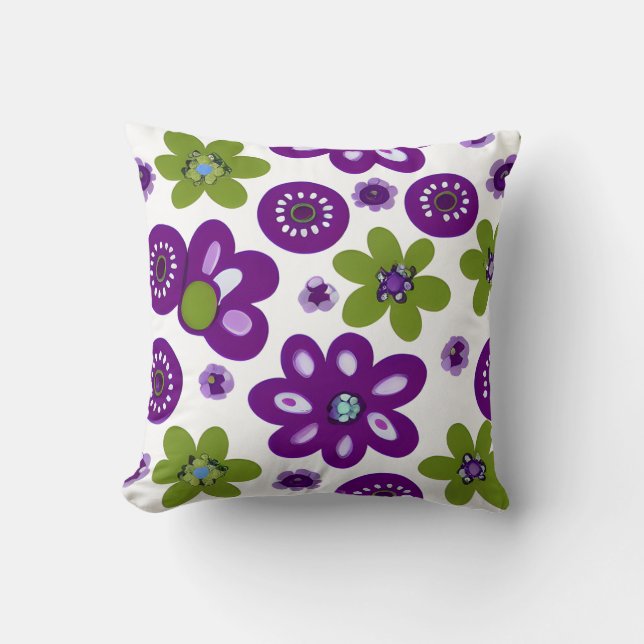 Purple & Green Flowers Cushion (Front)