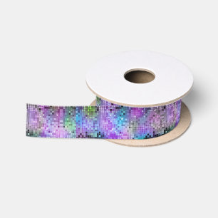 Purple & Green Geometric Glitter & Sparkles Satin Ribbon
