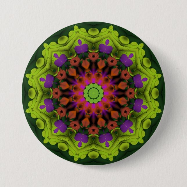 Purple Green : Geometric Mandala Art 7.5 Cm Round Badge (Front)