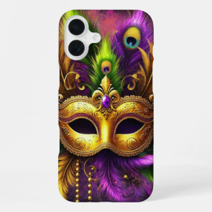 PURPLE GREEN GOLD ELABORATE MARDI GRAS MASK iPhone 16 PLUS CASE