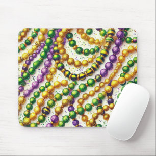 PURPLE GREEN GOLD GLITTER LOOK MARDI GRAS BEADS MOUSE PAD