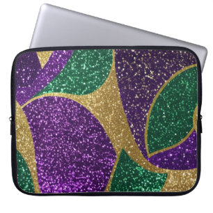 PURPLE GREEN GOLD GLITTER LOOK MARDI GRAS PATTERN LAPTOP SLEEVE