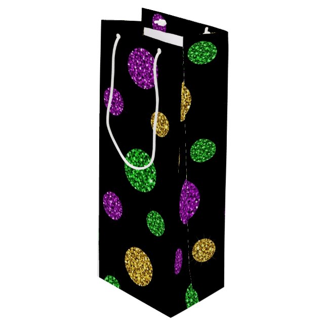 PURPLE GREEN GOLD GLITTER LOOK MARDI GRAS WINE GIFT BAG (Front Angled)