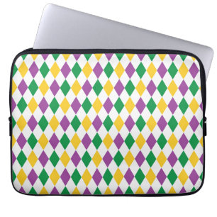 PURPLE GREEN GOLD MARDI GRAS DIAMOND PATTERNS LAPTOP SLEEVE