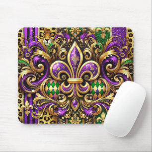 PURPLE GREEN GOLD MARDI GRAS FLEUR DE LIS MOUSE PAD