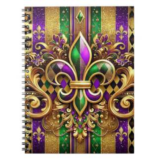 PURPLE GREEN GOLD MARDI GRAS FLEUR DE LIS NOTEBOOK
