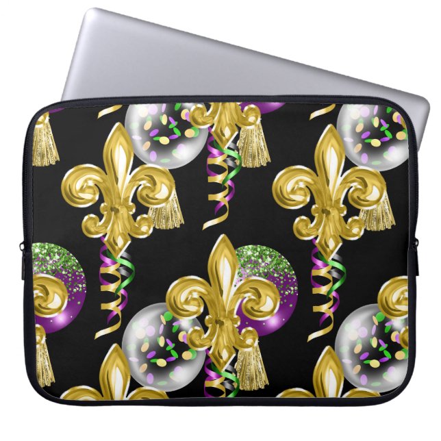 PURPLE GREEN GOLD MARDI GRAS LAPTOP SLEEVE (Front)