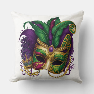 PURPLE GREEN GOLD MARDI GRAS MASK CUSHION