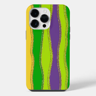 PURPLE GREEN GOLD MARDI GRAS STRIPES iPhone 14 PRO MAX CASE