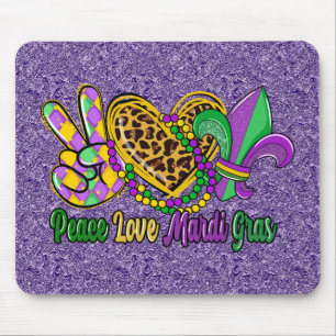 PURPLE GREEN GOLD PEACE LOVE MARDI GRAS MOUSE PAD