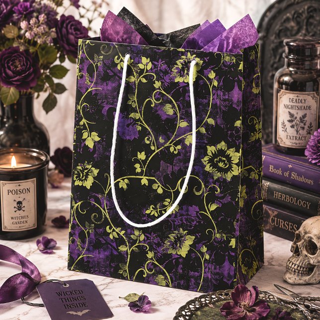Purple & Green Gothic Botanical Halloween Medium Gift Bag (Creator Uploaded)