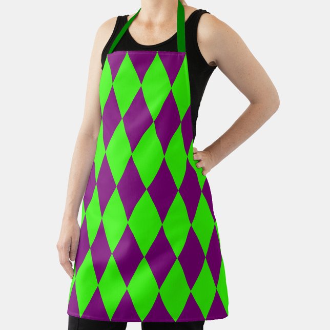 Purple Green Harlequin Checkered Design  Apron (Creator Uploaded)