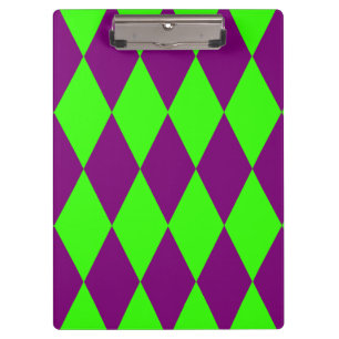 Purple Green Harlequin Checkered Design Clipboard
