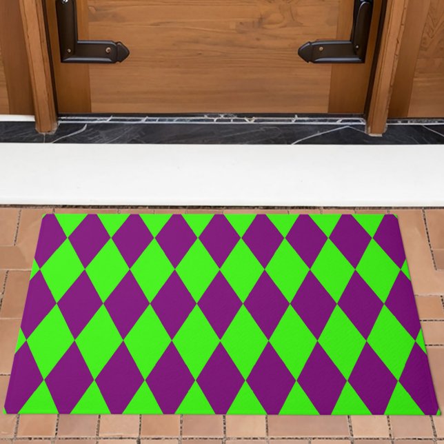 Purple Green Harlequin Checkered Design  Doormat (Creator Uploaded)
