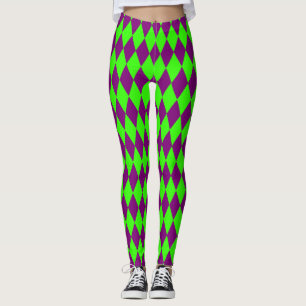 Purple Green Harlequin Checkered Design  Leggings