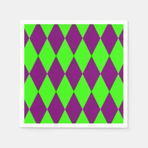 Purple Green Harlequin Checkered Design Napkin