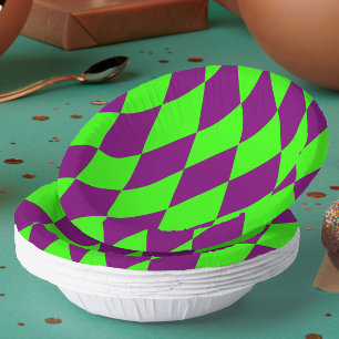 Purple Green Harlequin Checkered Design Paper Plate