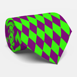 Purple Green Harlequin Checkered Design Tie