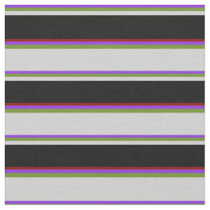 Purple, Green, Light Grey, Black & Dark Red Lines Fabric