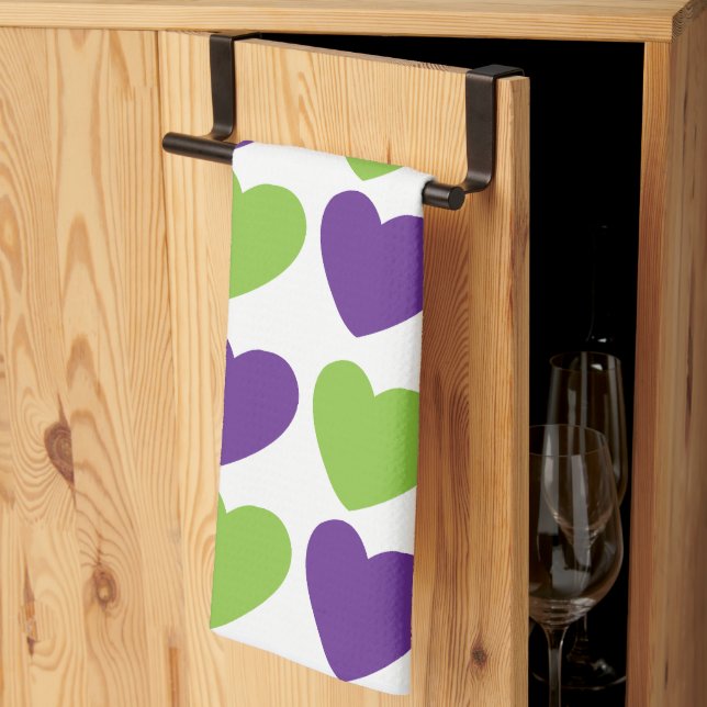 Purple Green Love Hearts  Tea Towel (Thirds Fold)