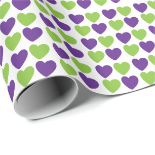 Purple Green Love Hearts  Wrapping Paper