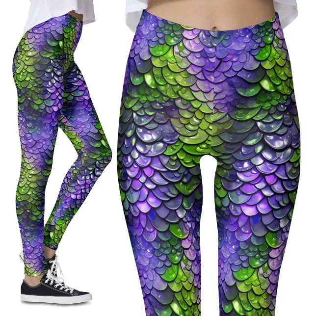 Purple Green Mermaid Triton Fantasy Dragon Costume Leggings (Creator Uploaded)