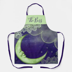 Purple Green Moon Stars Lace Fantasy Personalised Apron