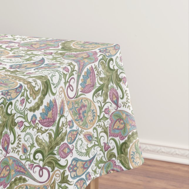 Purple Green Multi-Colour Floral Paisley Tablecloth (In Situ)