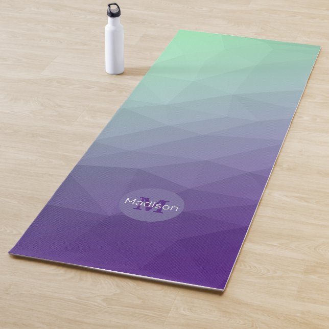 Purple green ombre geometric mesh pattern Monogram Yoga Mat (In Situ)