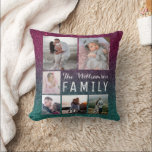 Purple Green Ombre Glitter Family Photo Collage Cushion<br><div class="desc">This modern elegant purple and green gradient glitter custom photo collage is perfect for any family or couple. It features six customisable photographs with white typography, "The (Name) Family." Personalise it with your own pictures and name. It's cute, simple, and a great way to spend time with your family members...</div>