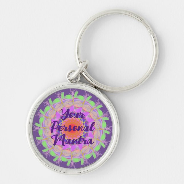 Purple, Green & Orange Mandala Mantra Key Ring (Front)