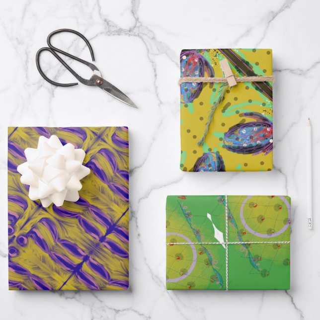 Purple Green painterly Wrapping Paper Sheet (Front)