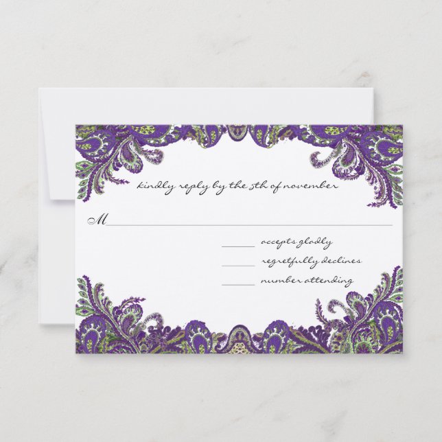 Purple & Green Peacock Wedding Invitations (Front)
