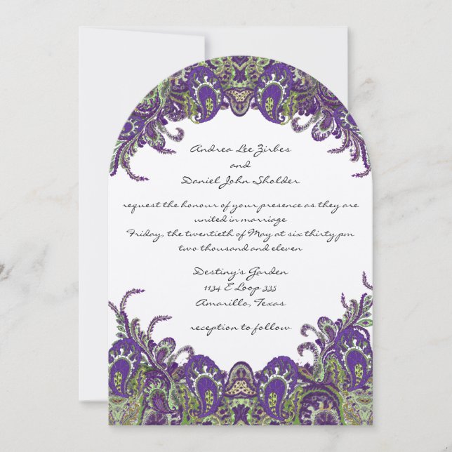 Purple & Green Peacock Wedding Invitations (Front)