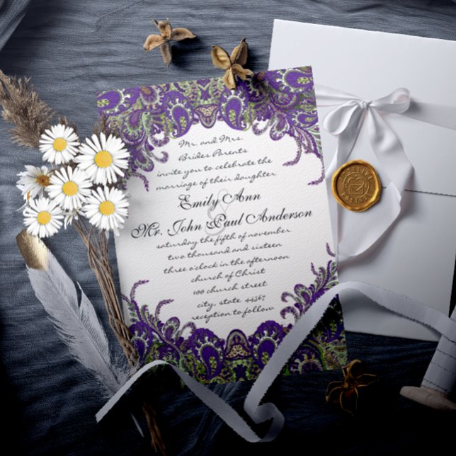 Purple & Green Peacock Wedding Invitations (Creator Uploaded)