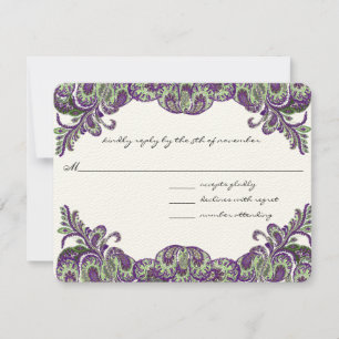 Purple & Green Peacock Wedding RSVP Card