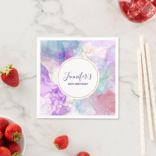  Purple, Green, Pink Flowing Colours Birthday Napkin